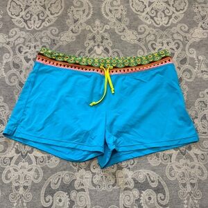 Athleta turquoise swim Shorts with Patterned Waistband, size Large